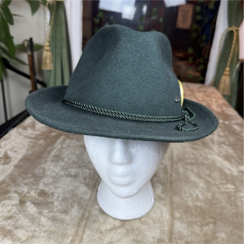 EHG Men's Green Solid Fedora Hat Large Oktoberfest Bavarian Style 100% Wool &pin
